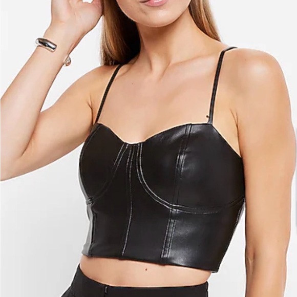 Express Tops - Express XS Black Body Contour Faux Leather Corset Cropped Top